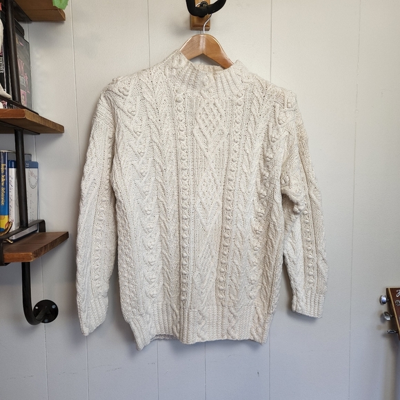 Vintage Sweaters - ❤️SOLD!❤️ Vintage Cable Knit Sweater 80s 90s Mock Neck Cotton Preppy Winter Boho